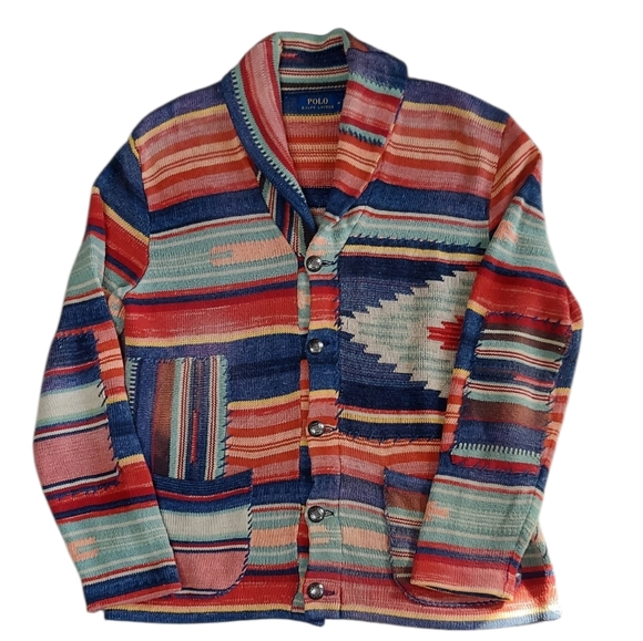 Polo RL | Patchwork | Aztec | Southwestern Navajo | 5 Button Shawl Cardigan - Picture 2 of 11